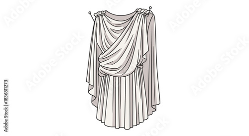 Ancient Greek Toga Dress with Draped Fabric and Pleated Skirt.