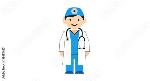 Cartoon Doctor Wearing White Coat and Stethoscope Ready to Help.