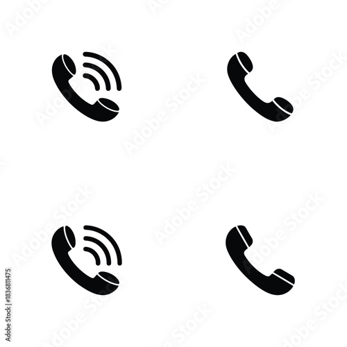 A grid display featuring two classic telephone handset icons ringing and two static on a white field