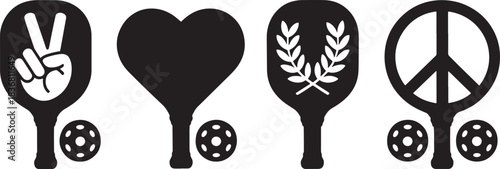 Peace, Love, Laurel Wreath, and Peace Symbol Paddle Silhouettes with Balls