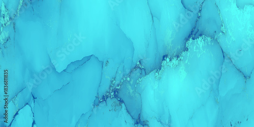 Abstract aqua blue fluid alcohol ink texture background banner with silver metallic veins horizontal format is ideal for web headers or cover images.