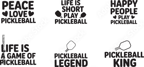 Pickleball Themed Silhouette Designs with Quotes on Transparent Background