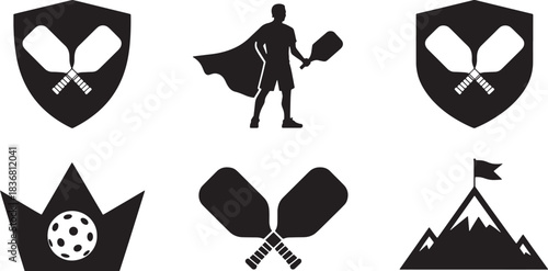 Set of Silhouette People Play Paddlesport or Pickleball on Transparent Background