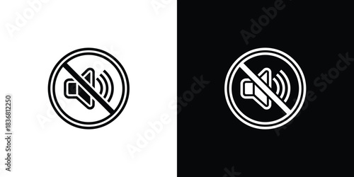 A simple speaker icon with a diagonal line indicating mute or no sound is displayed on contrasting white and black panels