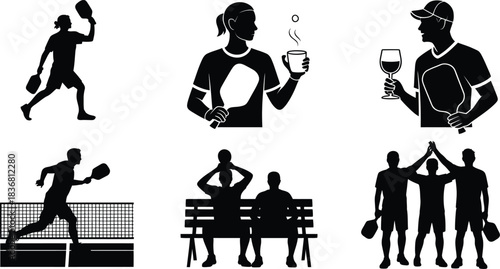 Silhouettes Collection of People Playing Pickleball with Various Expressions