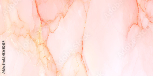 Elegant abstract alcohol ink art in soft pastel pink with delicate golden veins. Fluid marble effect.