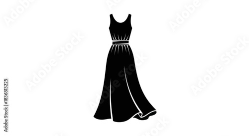Elegant Black Sleeveless Dress with Embellished Waistline.