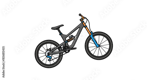 Black and Gray Mountain Bike with Suspension and Details.