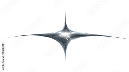 Shiny silver metallic starburst shape creating an abstract flash or flare effect with sparkle, transparent background