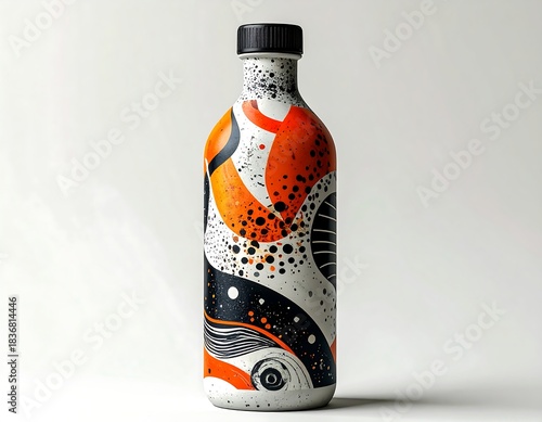 Modern abstract design bottle with black cap on a white background