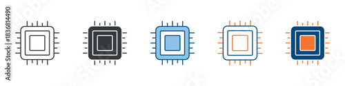 Processor Icon Set Multiple Style Collection 