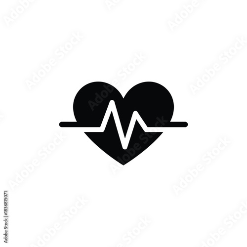 Black heart shape with a distinctive zigzag heartbeat line signifying health and medical monitoring