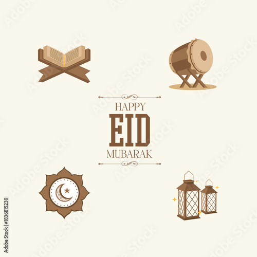 islamic icons set of vector design