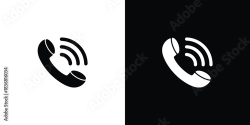 Classic telephone handset with radiating signal waves, displayed as a clear black and white icon