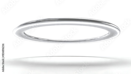 Stunning reflective silver halo ring floats above a clean white surface creating a sense of purity and elevation