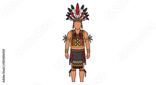 Illustration of a Native American Warrior in Traditional Attire.