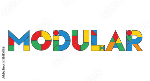 Colorful Modular Text Design with Geometric Blocks.