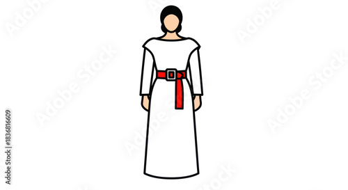 Ancient Roman Woman in White Tunic and Red Belt.
