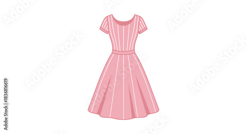 Elegant Pink Striped Dress Illustration with Short Sleeves.