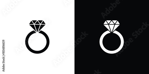 Elegant diamond ring icons symbolizing luxury and commitment on contrasting backgrounds