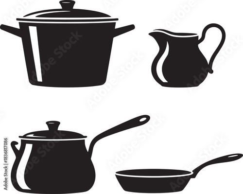 Set of different shapes of kitchenware for cooking food at home vector design