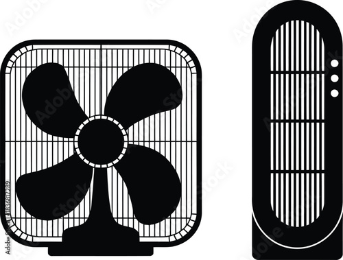 black fans, square and tower, minimalist design clip art preview