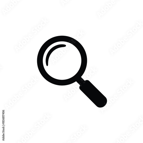 Minimalist black magnifying glass symbol representing detailed inquiry or information retrieval