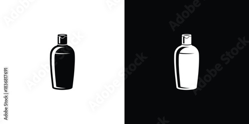 Simple black and white icons showing a sleek bottle with a stopper, reflecting modern minimalist design