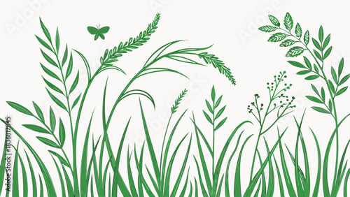 Green Grass Seamless Pattern Vector – Lush Lawn Texture Repeat on White Background