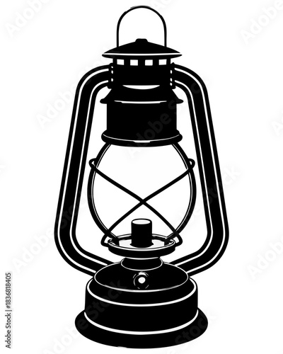 Black Vintage Oil Lantern Silhouette Vector Graphic with Light Rays