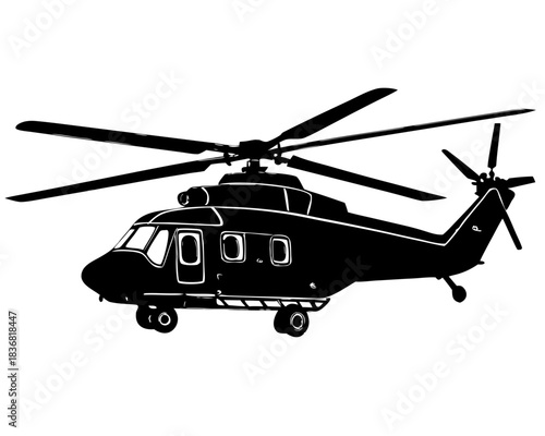 Detailed Black Helicopter Silhouette Vector Graphic for Transport Design