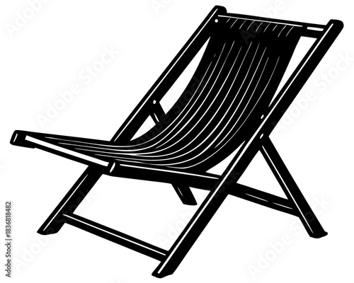 Black Wooden Folding Deck Chair Silhouette Vector Icon for Beach and Travel