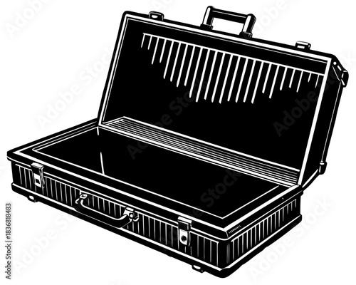 Black Open Briefcase or Attache Case Silhouette Vector Icon for Business