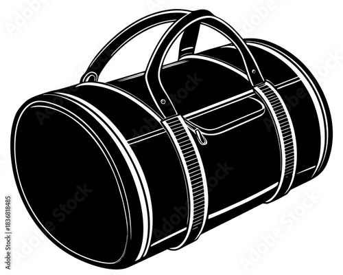 Black Cylindrical Gym Duffle Bag Silhouette Vector Icon for Travel and Fitness