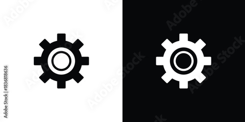 Two simple black and white gear icons representing settings configuration and mechanical processes