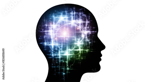 Human Brain Intelligence Concept with Digital Grid