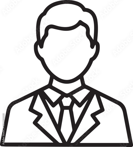 Sleek minimalist line art icon representing a professional businessman or corporate executive ready for serious virtual meetings