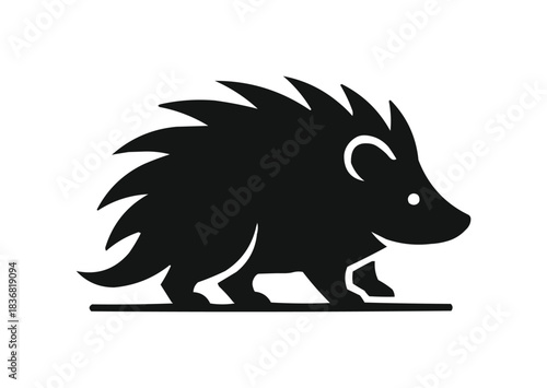 Minimalist Porcupine Silhouette Vector Icon, Modern Spiky Animal Logo