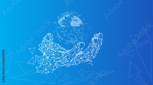 Futuristic Wireframe Hand with Global Technology Sphere