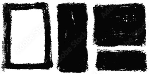 Set Grunge Text Box vector for edgy banners and rough web layouts. Symbolizes urban texture, chaotic messages, and raw, distressed design aesthetic.