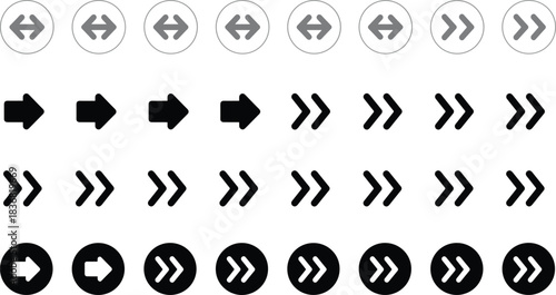 Icon of a diverse group of five people standing together in a line with a leader holding a triangular flag, presented in both blue outline on black and solid black fill,