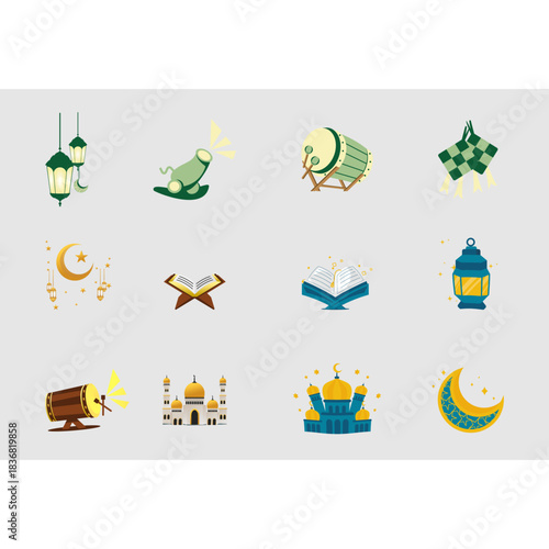 islamic icons set of vector design