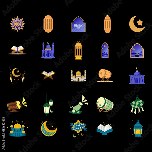 islamic icons set of vector design
