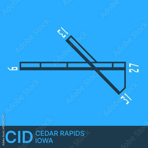 Eastern Iowa Airport Runway, CID, Poster Style Vector Illustration