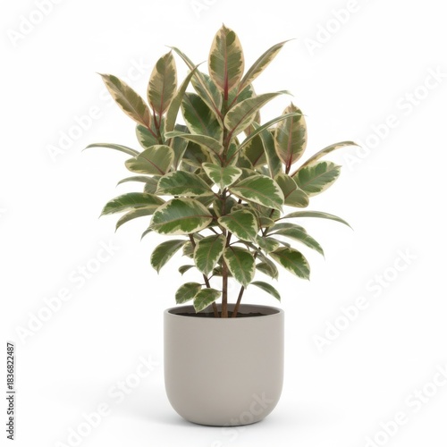 Potted succulent houseplant with green leaves and a small pink flower for home decoration