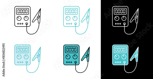 Digital multimeter tool icon for electronics measurement and repair in line and fill style
