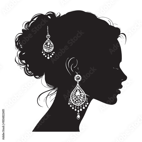 Silhouette of woman with traditional indian jewelry Vector