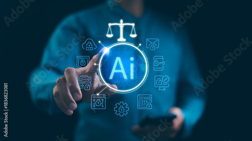 Slika na platnu AI regulation and justice concept, showing governance, security, and ethics