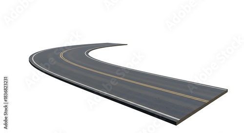 Rendered curved road on a solid white background, with center and side markings