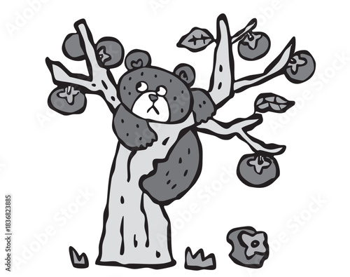 民家の柿の木に登る熊　クマ くま